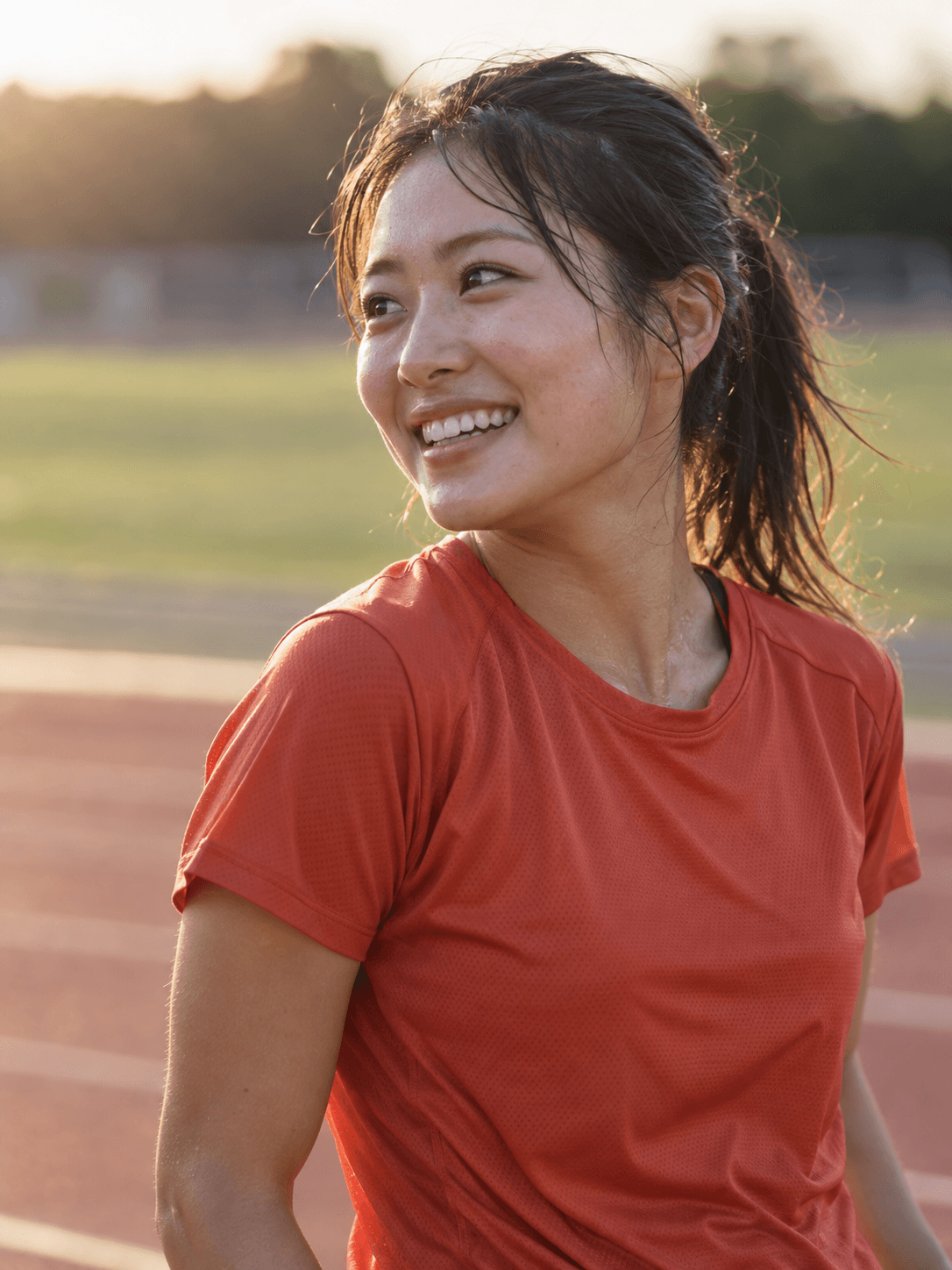 練習を終え、笑顔を見せるスポーツ学生のイメージ